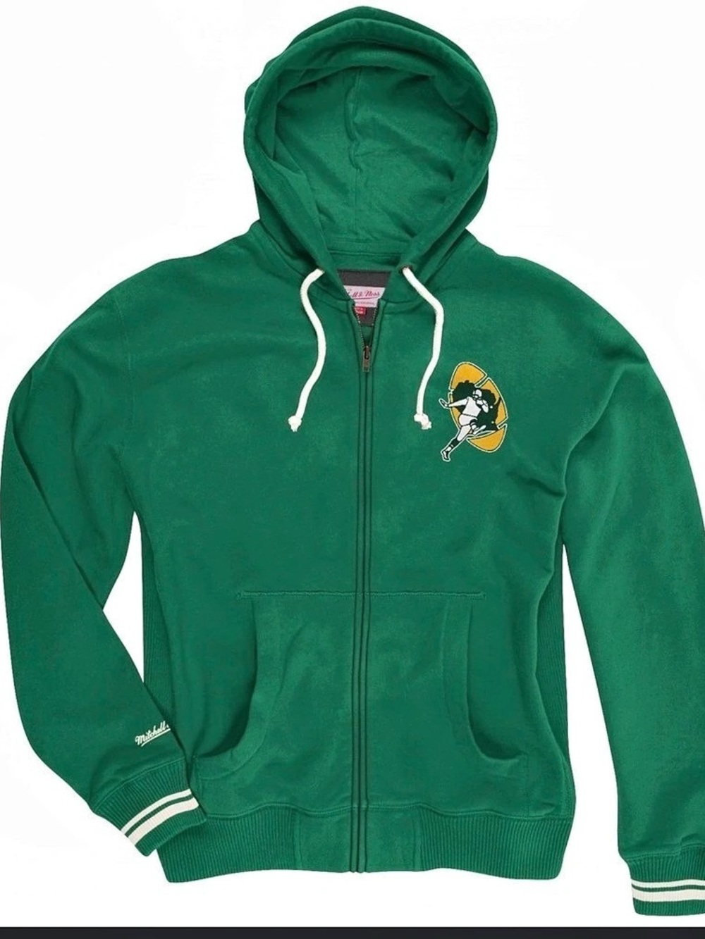 Mitchell & Ness Green Bay Packers Vintage Full Zip Hoodie Green & White Large